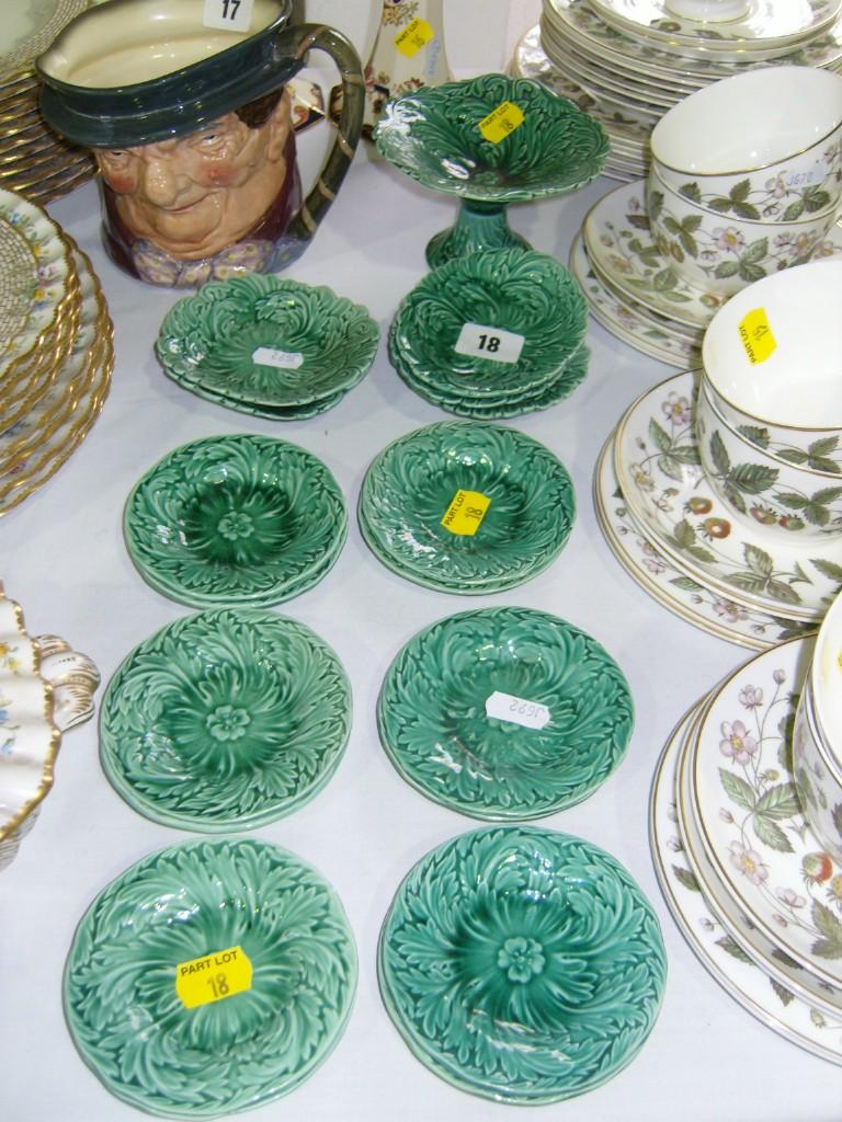 Appraisal: A set of th century miniature majolica green glazed dessert