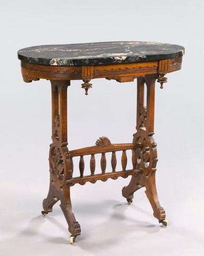 Appraisal: Diminutive American Eastlake Rosewood Walnut and Marble-Top Side Table fourth