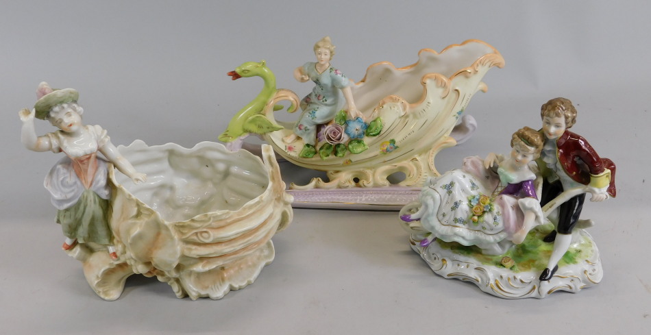 Appraisal: Three items of Continental porcelain to include as female figure