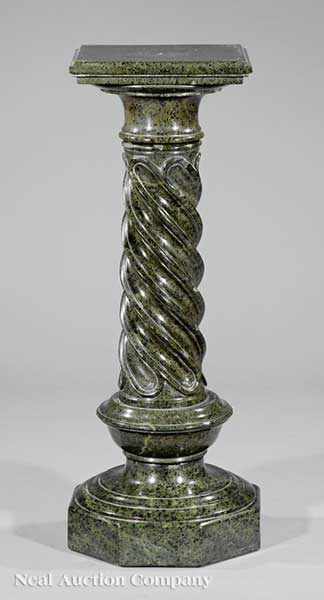 Appraisal: An American Classical-Style Spiral-Turned Green Marble Pedestal th c square