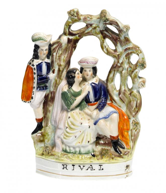 Appraisal: A STAFFORDSHIRE FLATBACK ARBOUR GROUP OF THE RIVALS decorated in