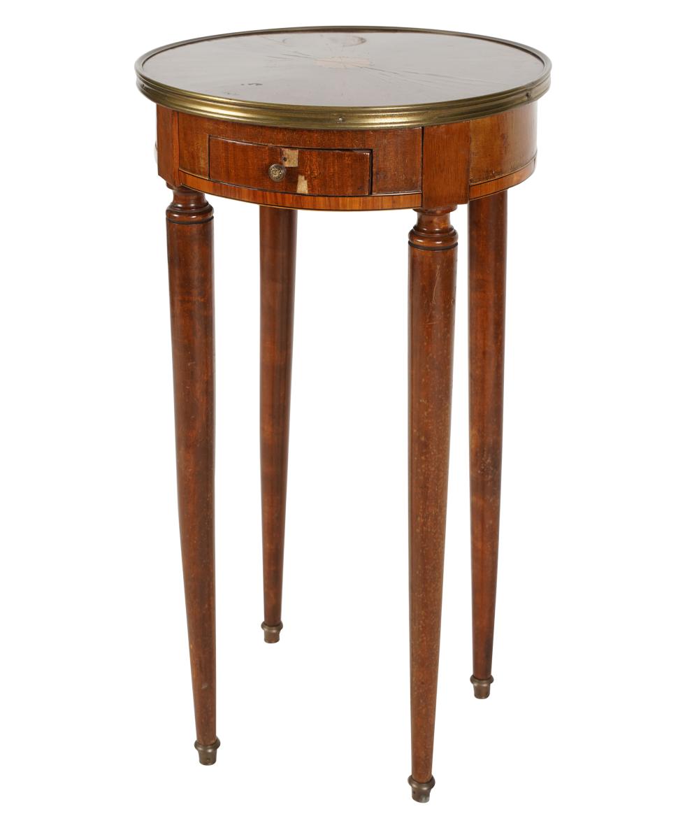 Appraisal: NEOCLASSIC INLAID MAHOGANY GUERIDONwith one drawer inches diameter inches high