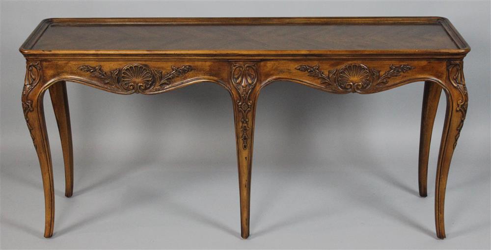 Appraisal: HENREDON CARVED CONSOLE TABLE molded dish top above a scalloped