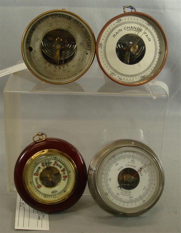 Appraisal: Lot aneroid barometers brass one US Navy nickle wood d