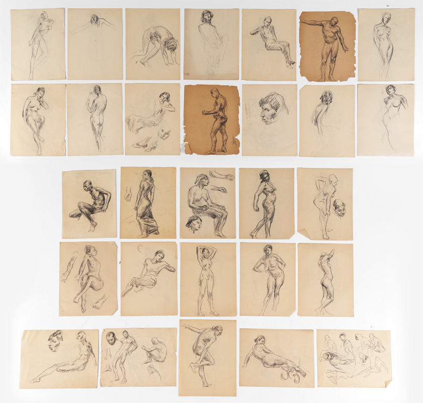 Appraisal: RENOUARD George American - Figure Sketches with Graphite and or