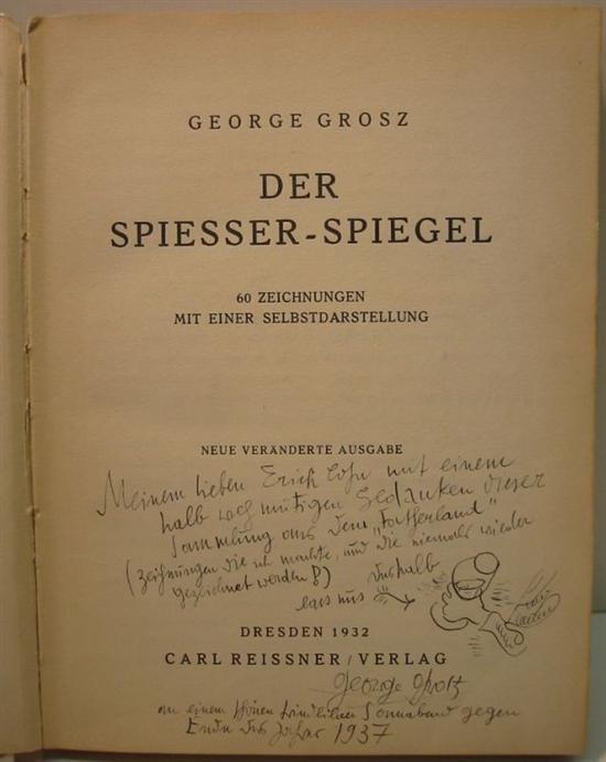 Appraisal: GROSZ GEORGE Der Spiesser-Spiegel Signed and Inscribed to Erich Cohn