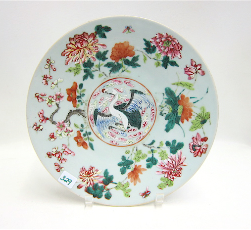 Appraisal: CHINESE HAND ENAMELED PORCELAIN CHARGER having central bird design surrounded