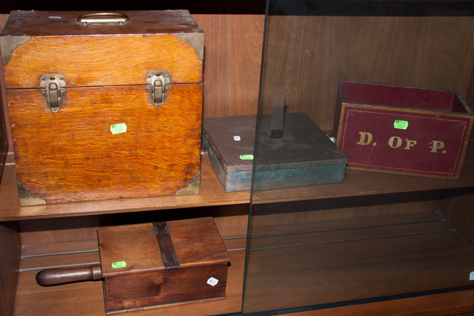 Appraisal: Assorted boxes including oak file box Belgian advertising box and