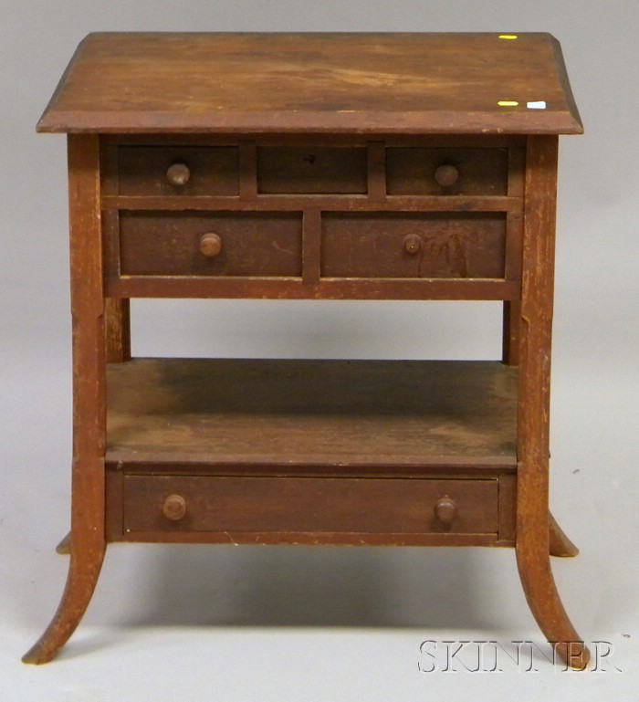 Appraisal: Victorian Aesthetic Japonesque Cherry Six-Drawer Work Table ht wd dp