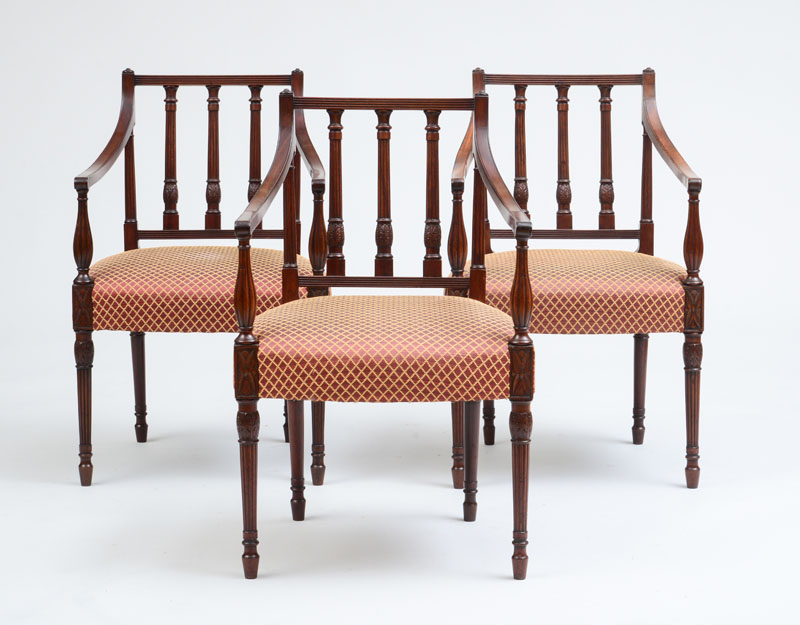 Appraisal: HAINES CONNELLY SCHOOL THREE FEDERAL CARVED MAHOGANY ARMCHAIRS PHILADELPHIA C