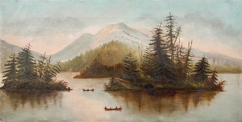 Appraisal: American School St Regis Lake Adirondacks Oil on canvas signed