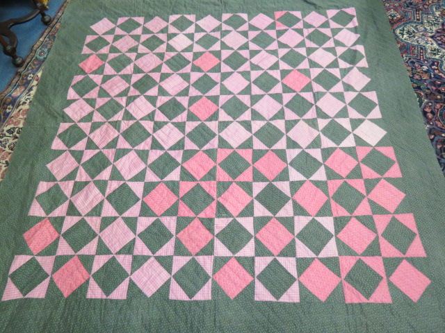 Appraisal: Handmade Antique Quilt chintz florals alternating block diamond variation reds