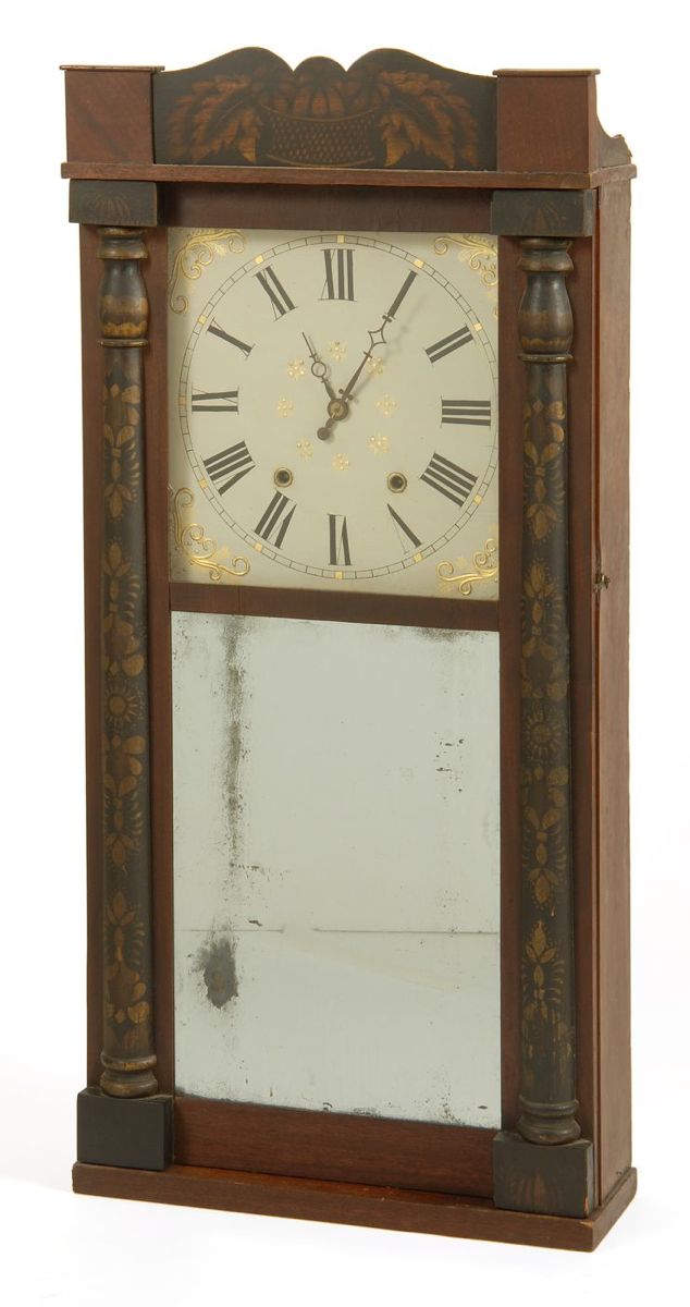 Appraisal: BURR CHITTENDEN EMPIRE SHELF CLOCK Mid- th CenturyCrest with stencilled