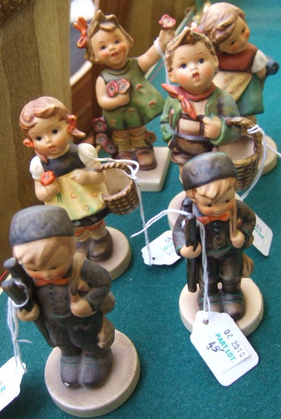 Appraisal: Six Hummel figures including little sweep a boy with a