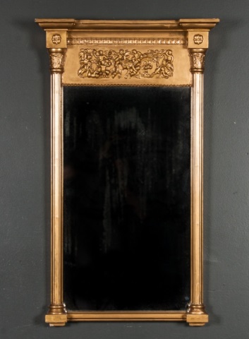 Appraisal: American Classical Revival gilt looking glass th century classical putti