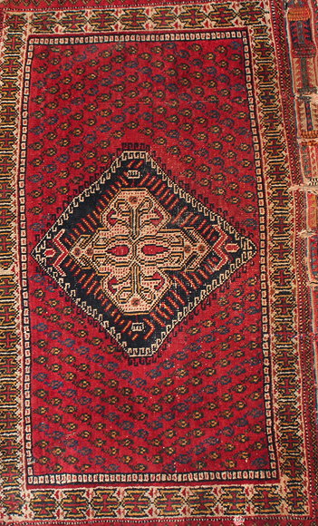 Appraisal: A PAIR OF AFSHAR RED GROUND BAG FACES with central