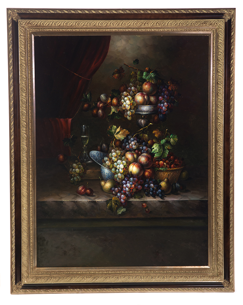 Appraisal: LARGE FRAMED STILL LIFE OIL ON CANVAS European late th