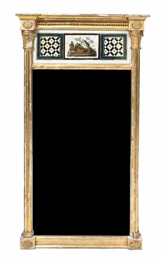 Appraisal: A Federal Style Giltwood Tabernacle Mirror the reverse painted glass