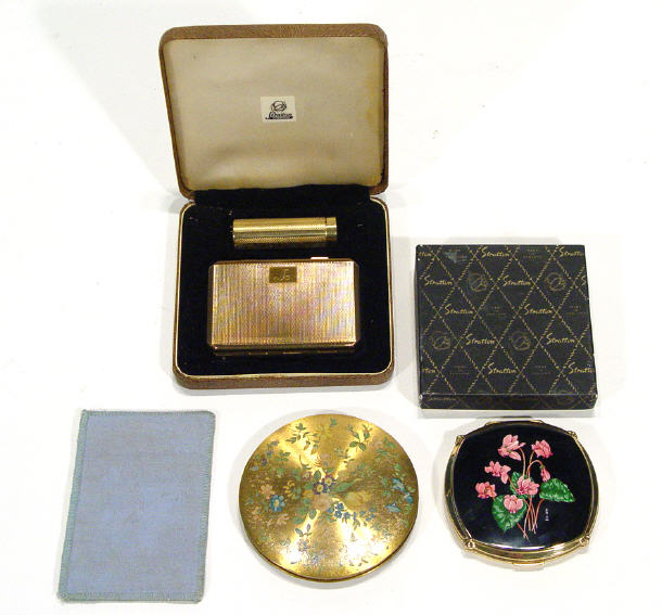 Appraisal: Cased Stratton lipstick and compact set a floral design Stratton