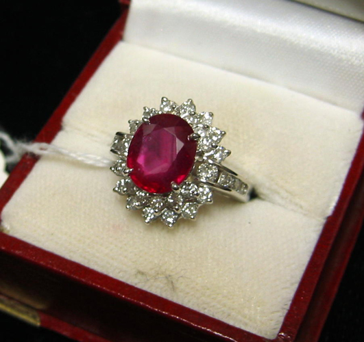 Appraisal: RUBY DIAMOND AND FOURTEEN KARAT WHITE GOLD RING WITH APPRAISAL