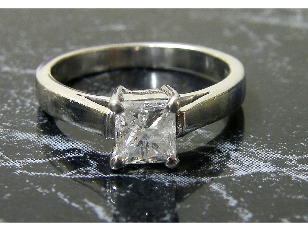 Appraisal: Platinum princess cut diamond solitaire ring carat approx size K