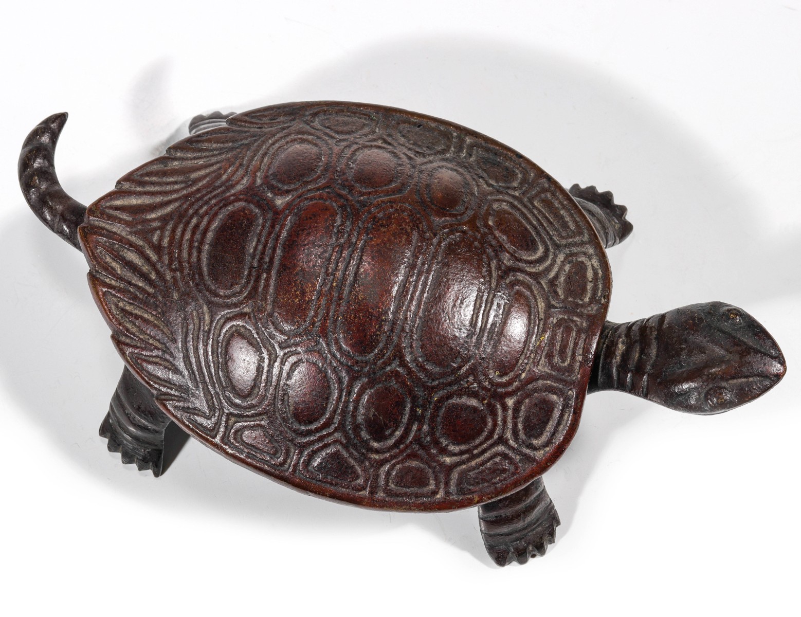 Appraisal: A PATINATED BRONZE TURTLE MATCH SAFE CIRCA Measures inches long