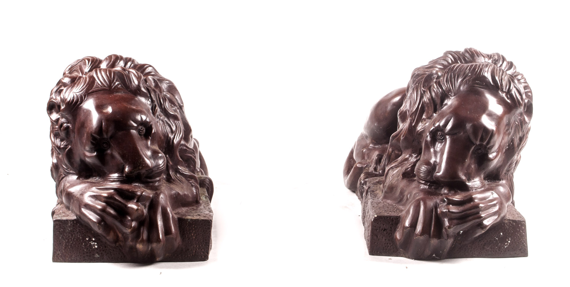 Appraisal: Pair of Victorian style bronze lions brown patina each modeled