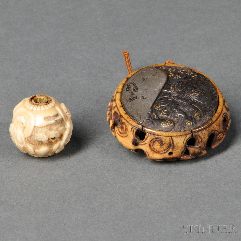 Appraisal: Kagamibuta Netsuke and Ivory Ojime Japan th th century the