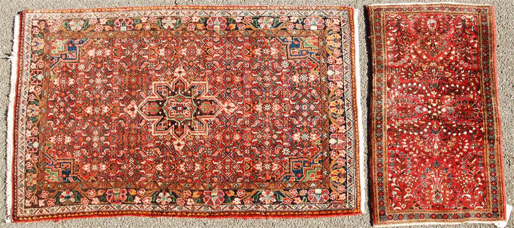 Appraisal: SMALL SAROUK WOOL RUG TOGETHER WITH A PERSIAN HAMEDAN MEDALLION