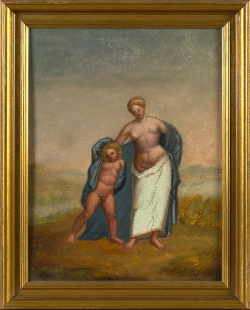 Appraisal: Continental School th Century Partially Clad Bather with Child oil