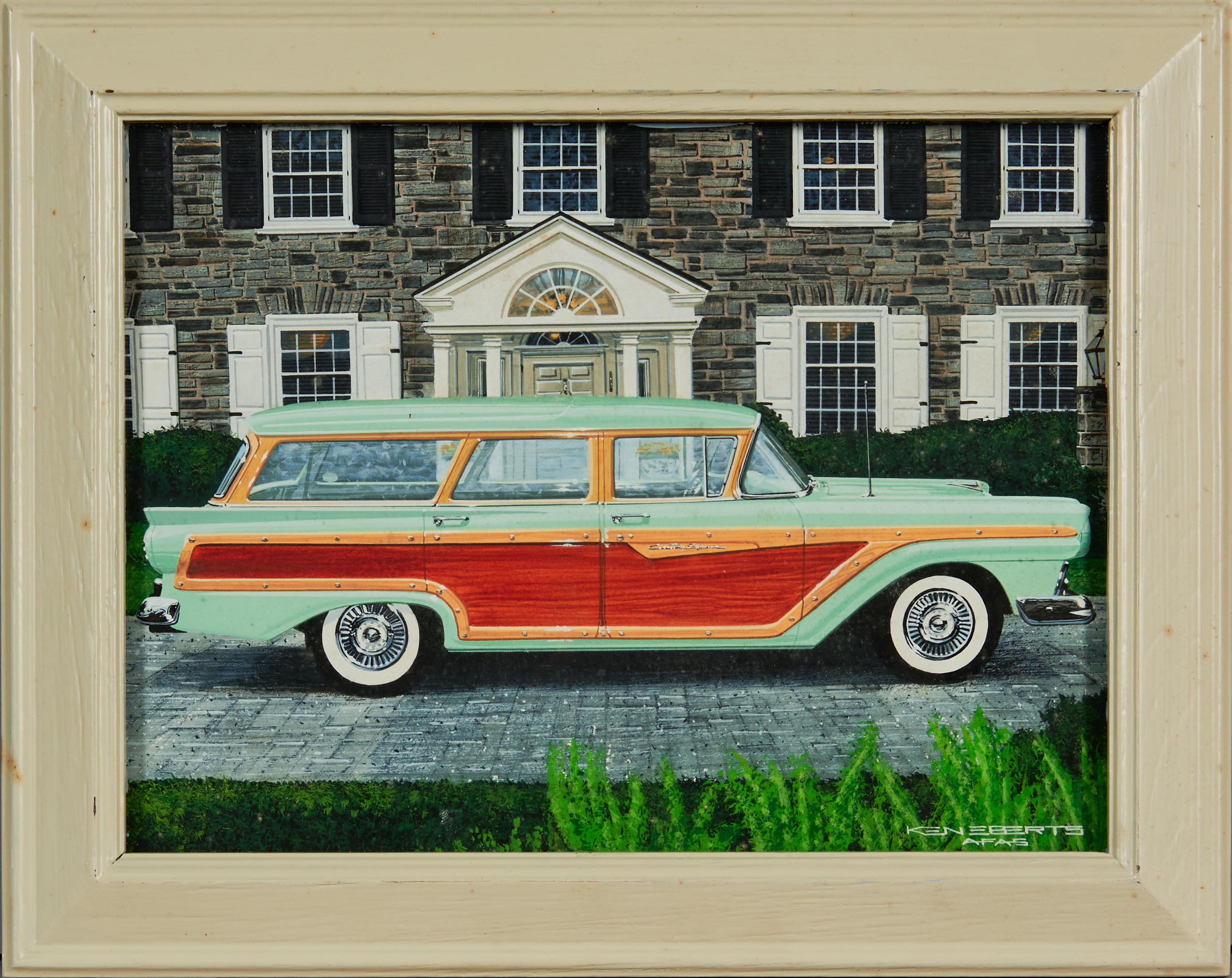 Appraisal: FOUR FRAMED KEN EBERT WATERCOLOR PAINTINGS OF VINTAGE AUTOMOBILES all