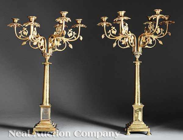 Appraisal: A Pair of American Classical Gilt Bronze Candelabra mid- th