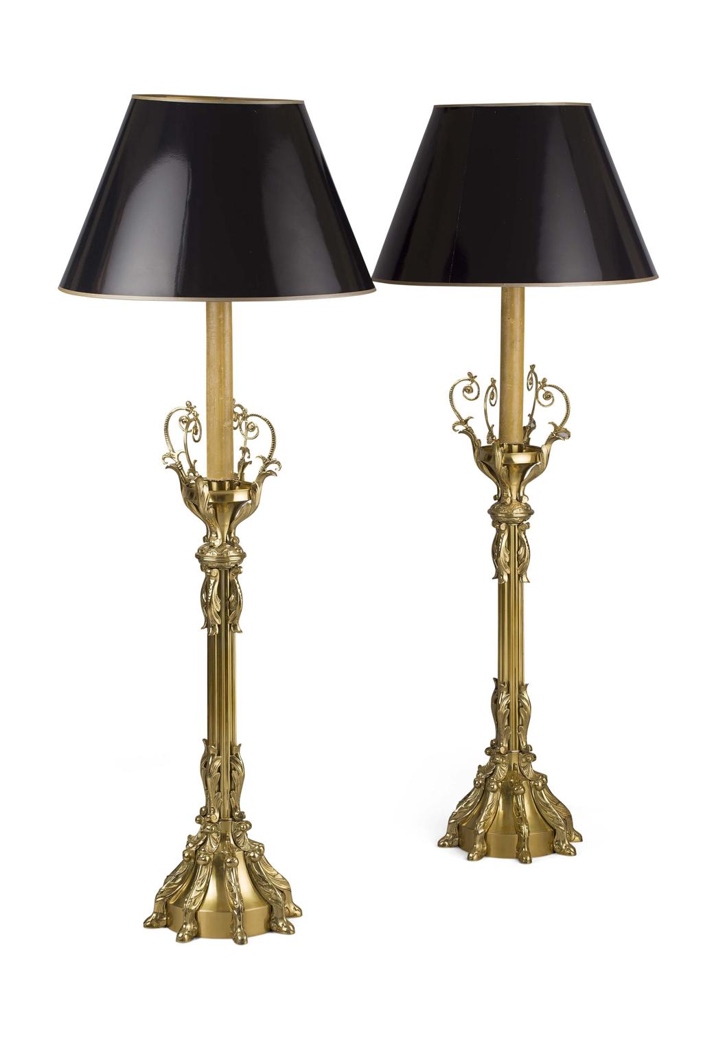 Appraisal: PAIR OF VICTORIAN STYLE BRASS LAMPS MODERN each with cast