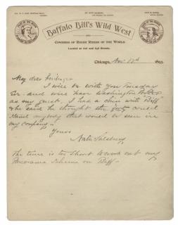 Appraisal: Salsbury Nate Autograph Letter Signed on Buffalo Bill Wild West