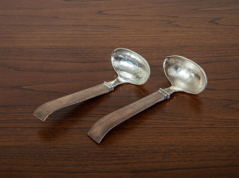 Appraisal: WILLIAM SPRATLING TWO SMALL STERLING SILVER AND WOOD LADLES Marked