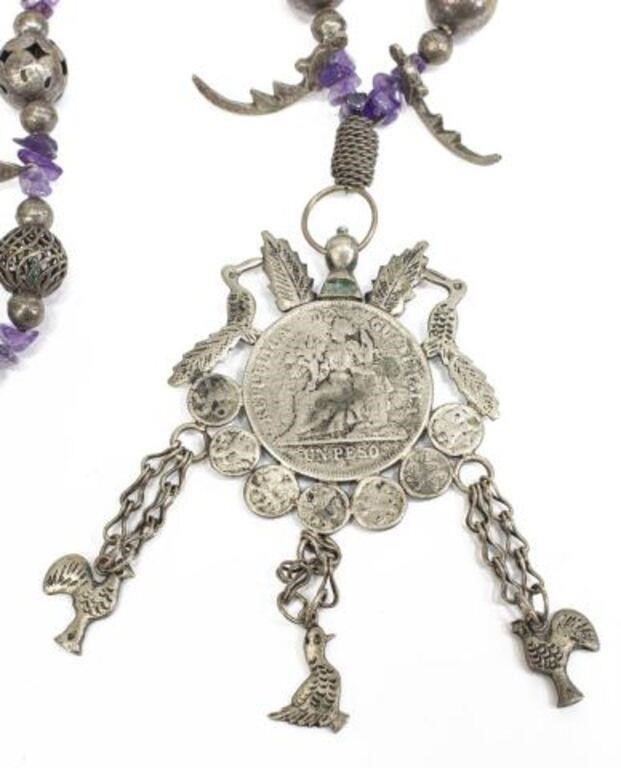 Appraisal: South American silver content unknown and amethyst beaded Chachal necklace