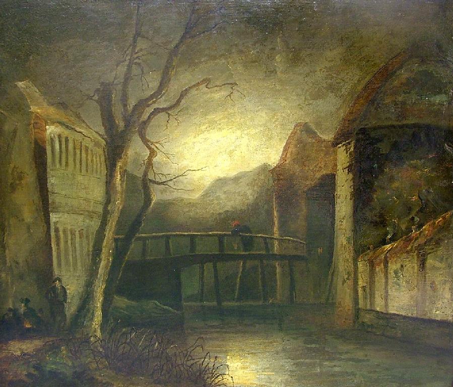 Appraisal: After John Crome - - town river scene illuminated by