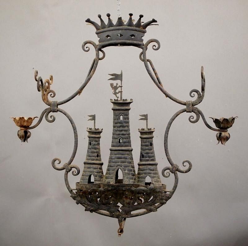 Appraisal: Iron two-light chandelier An antique Wrought Iron two-light hanging fixture