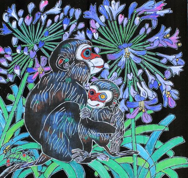 Appraisal: TIEFENG Jiang Chinese - ''Affection'' depicts Mother and Child Monkey