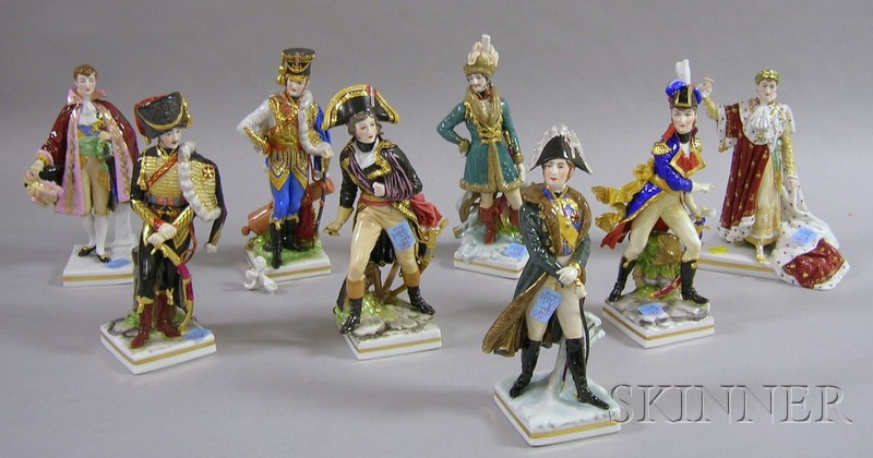 Appraisal: Eight Capo di Monti Style Gilt and Hand-painted Porcelain European