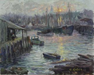 Appraisal: RUBEN Albert Oil on Canvas Gloucester Evening Signed lower right