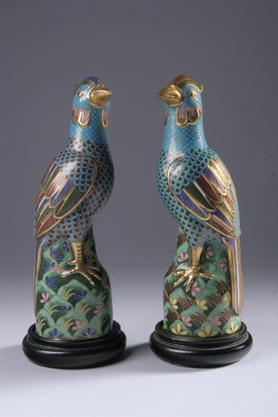 Appraisal: PAIR CHINESE CLOISONN ENAMEL FIGURES OF BIRDS - in high