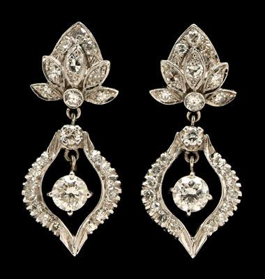 Appraisal: Diamond earrings floral clasp dangle style set with round brilliant-cut