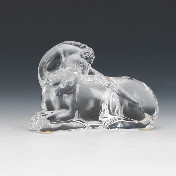 Appraisal: BACCARAT CRYSTAL UNICORN x x Clear crystal recumbent unicorn signed