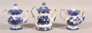 Appraisal: Three Various Flow Blue China Coffee Pots Tallest measures h