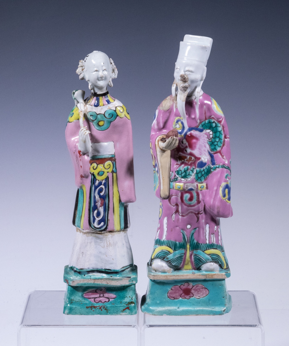 Appraisal: PAIR OF CHINESE PORCELAIN ANCESTRAL FIGURES th c famille vert