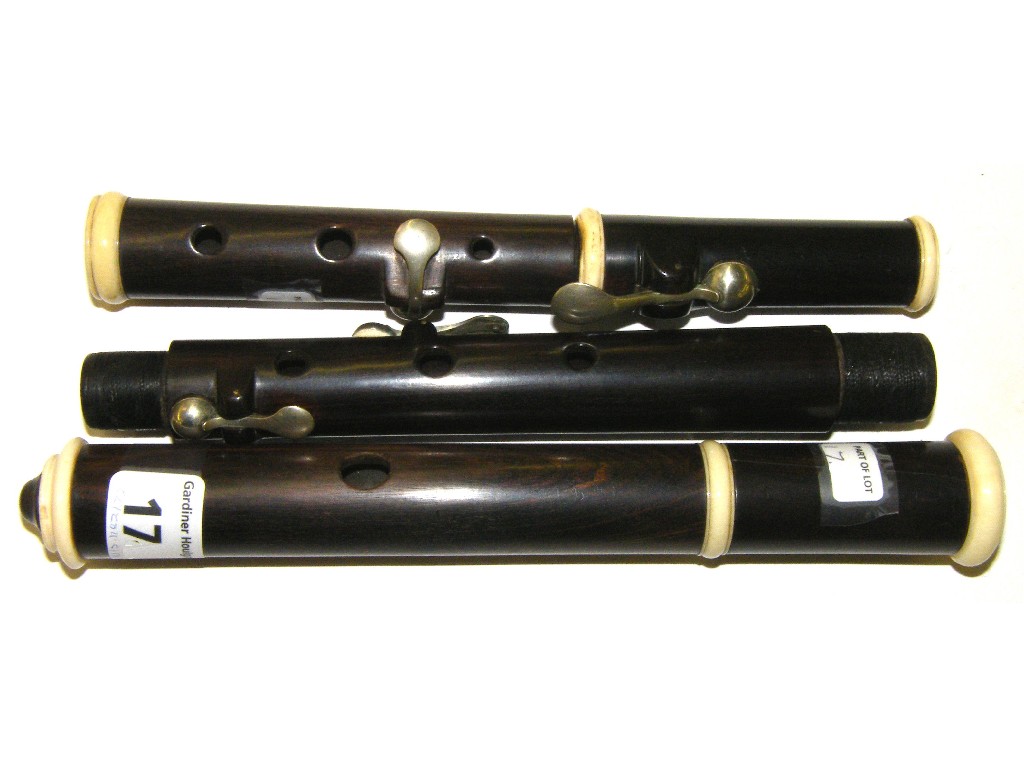 Appraisal: American ebony and ivory mounted flute by Charles G Christman