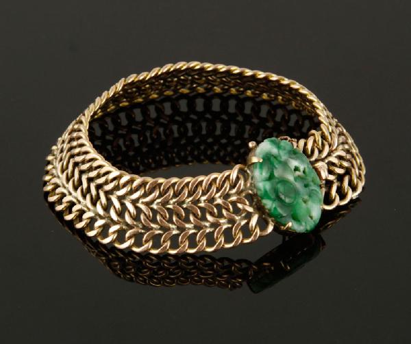 Appraisal: - K Carved Jadeite Bracelet K yellow gold and carved