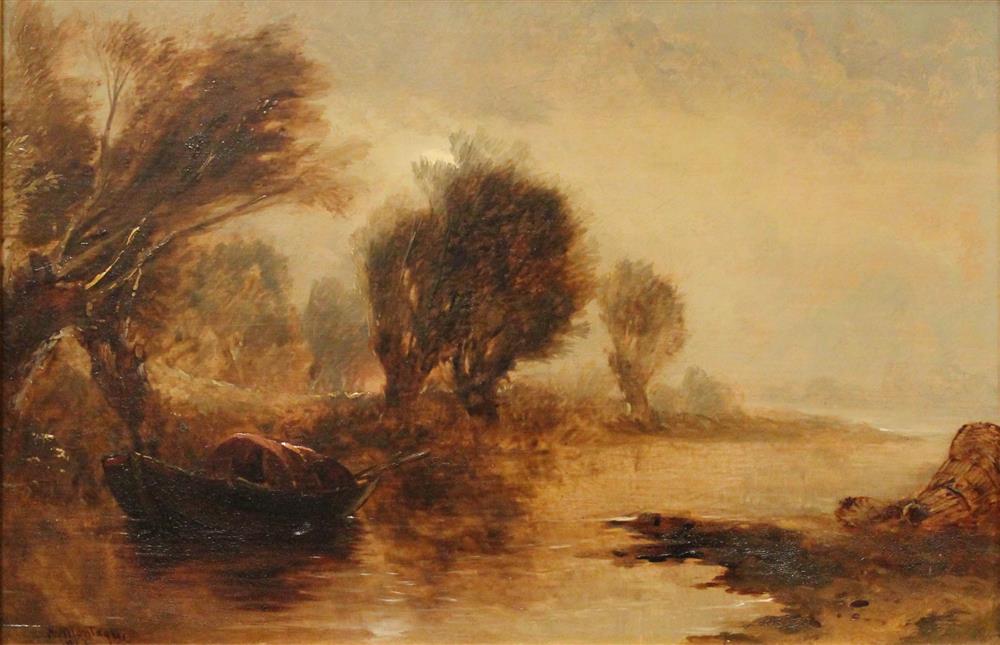 Appraisal: R MONTAGUE TH TH CENTURY RIVER SCENE Oil on panel