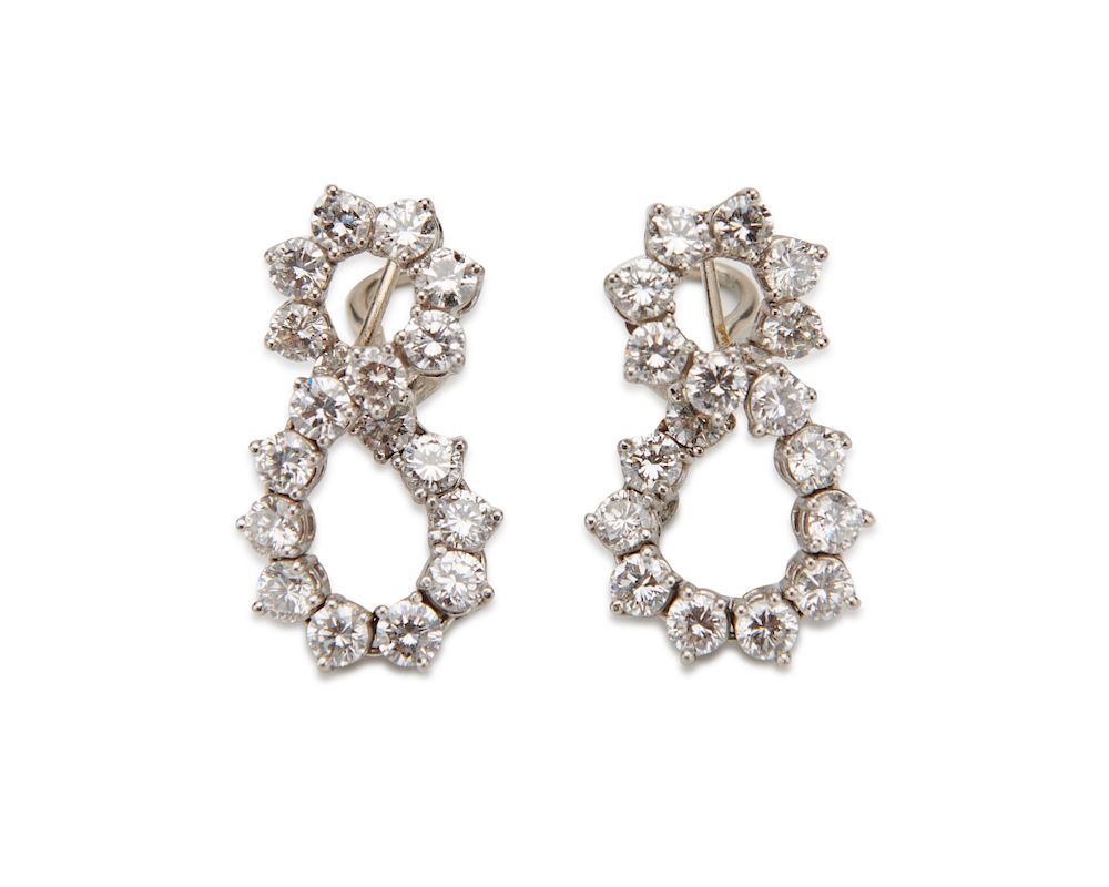 Appraisal: TIFFANY CO Platinum and Diamond Earrings TIFFANY CO Platinum and